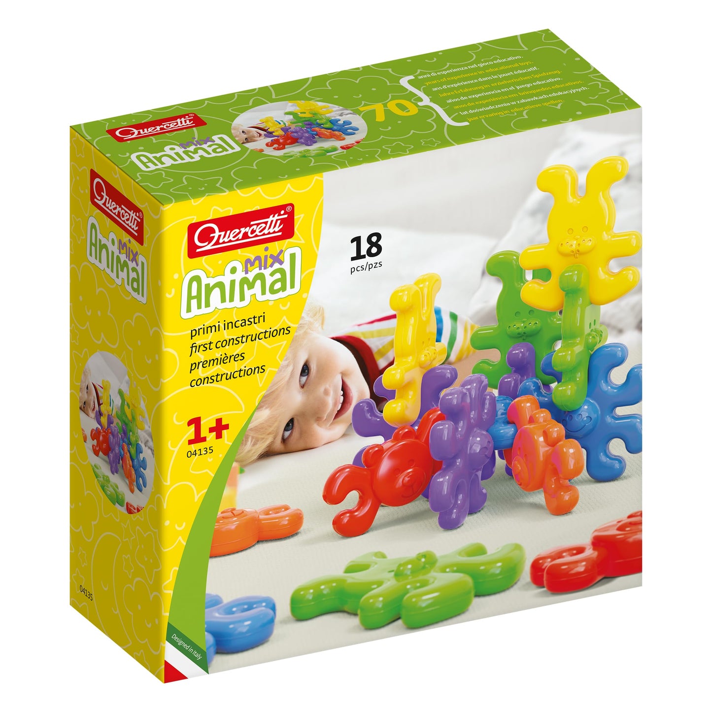 Quercetti Animal Starlinks, Super Light Interlocking Animals Shapes, Create Chains or Interconnecting 3D Structures, for Toddlers 1-3 Years, 18 Pieces