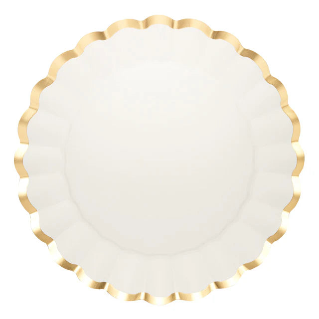 Scalloped charger /Dessert Plate Gold & White, 8 pkg