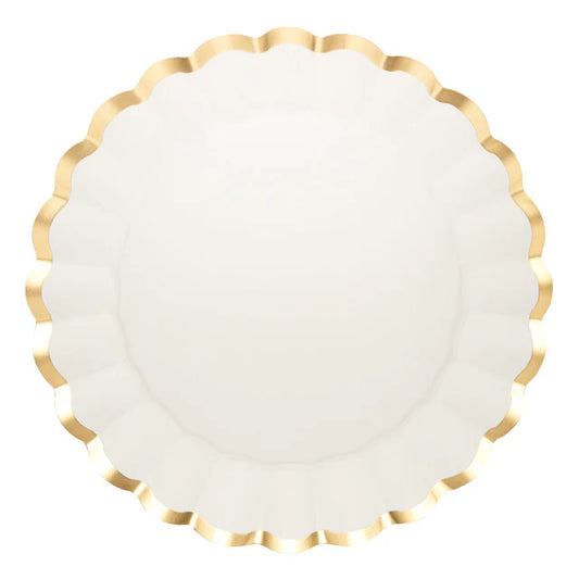 Scalloped charger /Dessert Plate Gold & White, 8 pkg