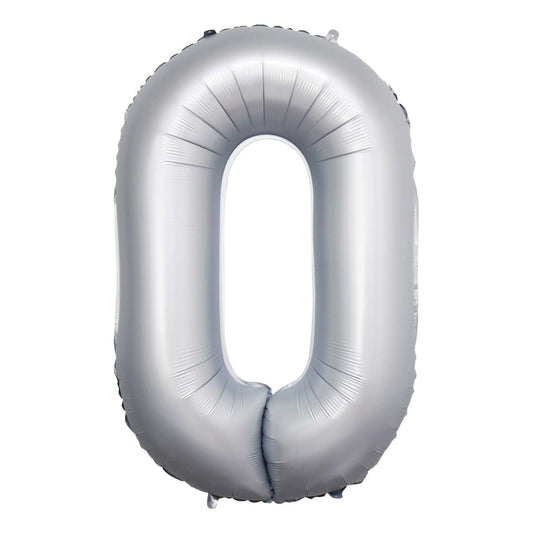 Frosty White Number 0 Foil Balloon, Matte Finish, 34 Inches, 1 Count