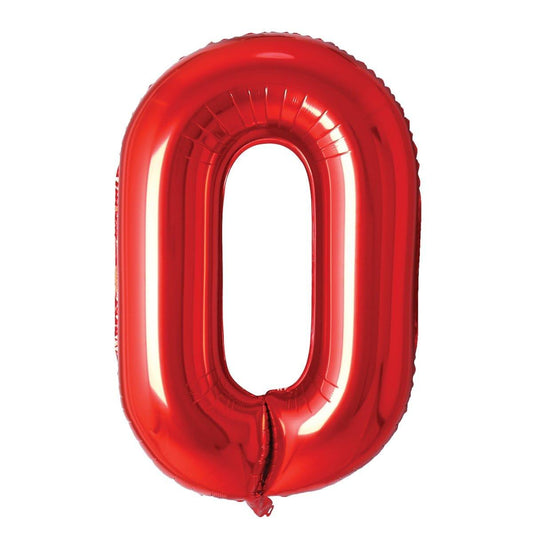 Red Number 0 Foil Balloon, 34 Inches