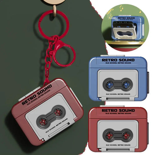 Creative Mini Tape Recorder Keychain,Retro Tape Recorder Keychain,Vintage Recorder Tape Keychain,Record Love Words,Music or Other Sounds,Portable Keychain Pendant Decorative