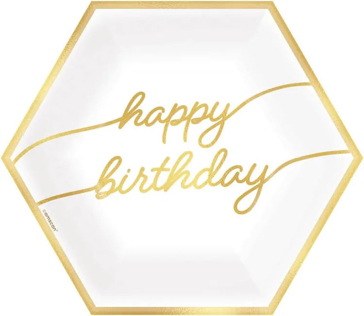Gold happy Birthday Dinner Plate
