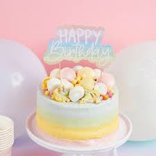 Pastel rainbow happy birthday cake topper