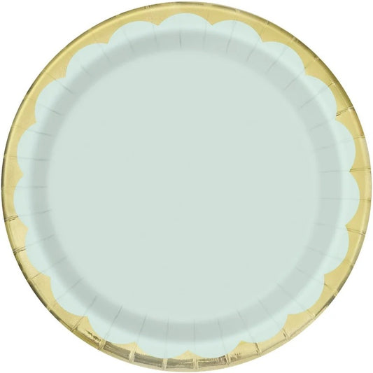 Light Blue and Gold Scalloped Plate 9in