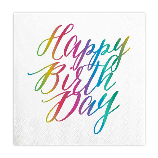 Rainbow Foil HBD Cocktail Napkin