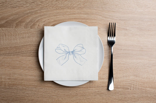 Mesh Bow Blue Cocktail Napkin