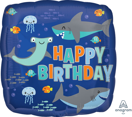 Happy Birthday Sharks Foil Balloon