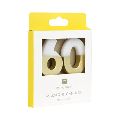 White & Gold Birthday Number Candle - 60