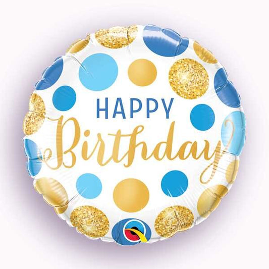 Birthday Gold And Blue Dots Foil Balloon