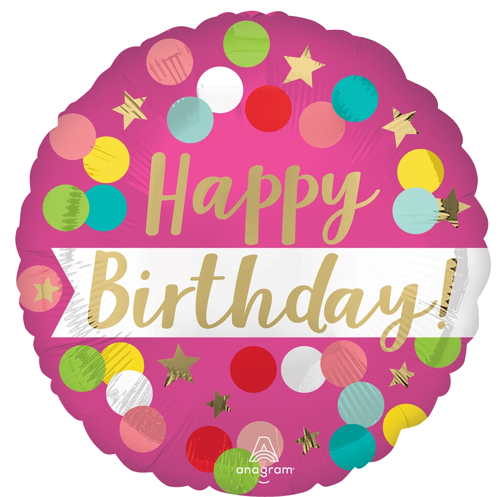 Happy Birthday Pink Confetti Foil Balloon