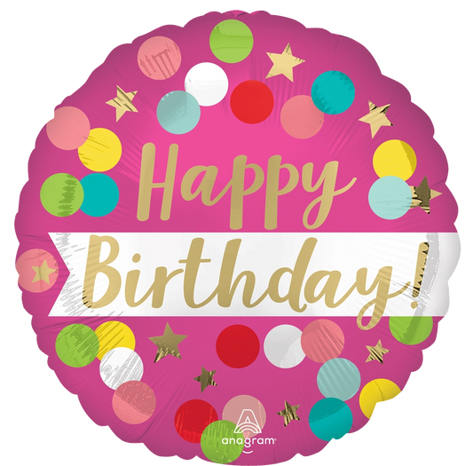 Happy Birthday Pink Confetti Foil Balloon