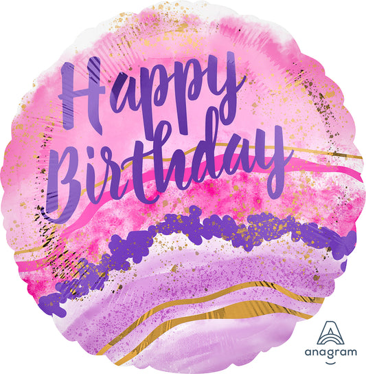 Happy Birthday Watercolor Marble Foil Balloon