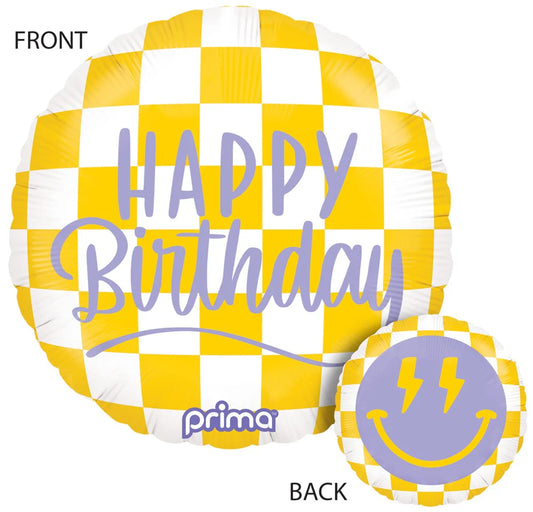 Happy Face Checkered Birthday Foil Balloon