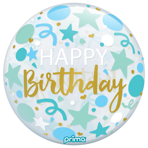 Happy Birthday Blue Dots and Stars Orbz Balloon