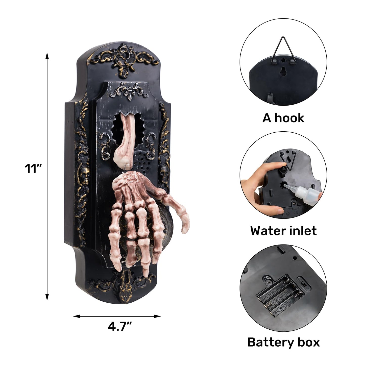 HOHO Halloween Decorations Halloween Doorbell Animated Skeleton Hand with Horrible Sounds Red Light White Smoke Haunted House Halloween Party Prop 11 inch