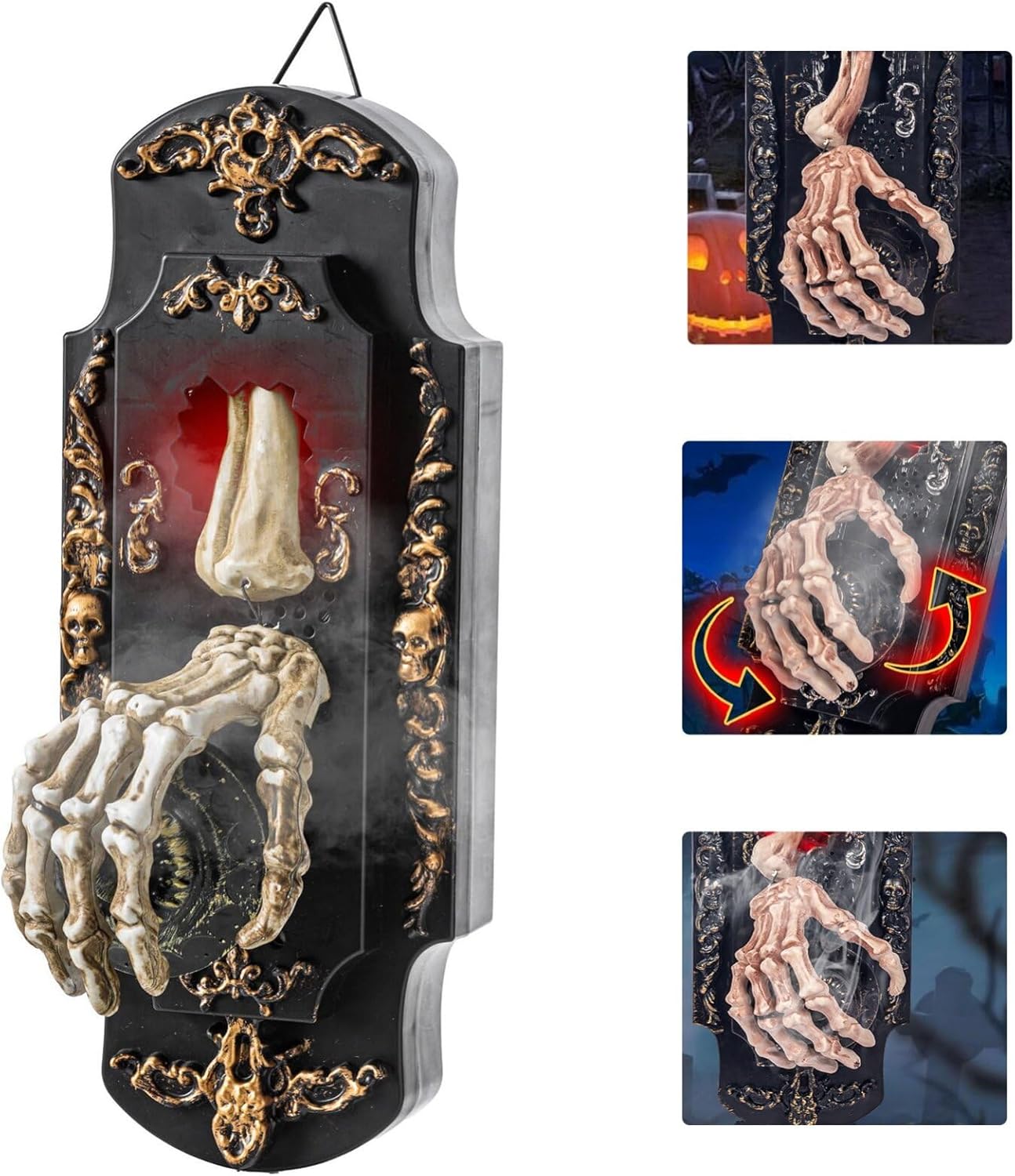 HOHO Halloween Decorations Halloween Doorbell Animated Skeleton Hand with Horrible Sounds Red Light White Smoke Haunted House Halloween Party Prop 11 inch