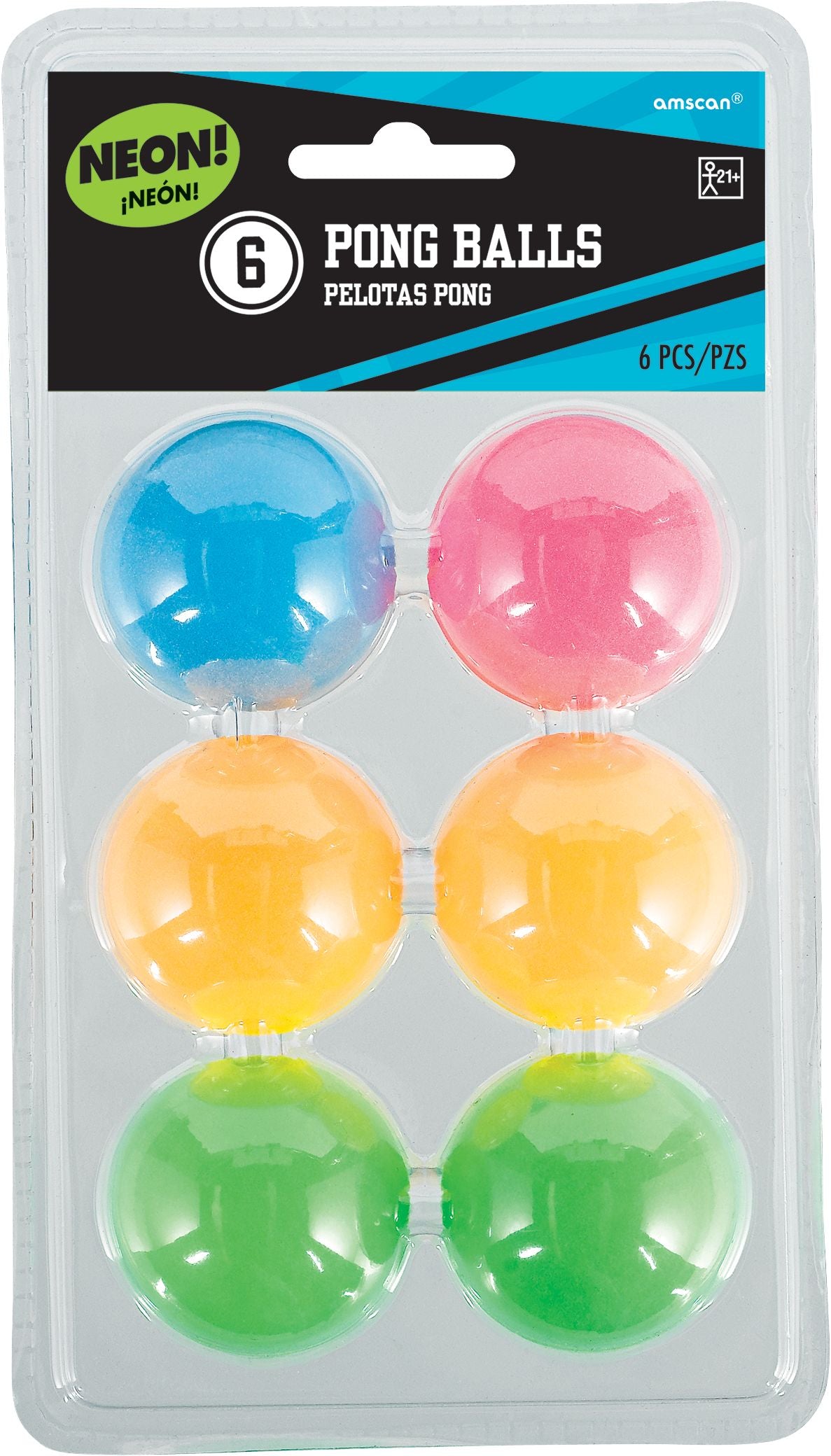Plastic Black Light Neon Pong Table Balls, Assorted Colours, 6-pk, for Table Tennis/Beer Pong/Summer Part