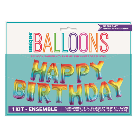 unique Happy Birthday Balloon Banner Kit - Rainbow
