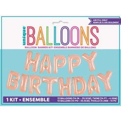 14" Happy Birthday Rose Gold Balloon Banner Kit, Birthday Party Balloon, Rose Gold Foil Birthday Balloon