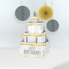 Gold & Silver Birthday Cake Pop-Up Centrepiece, 10-in