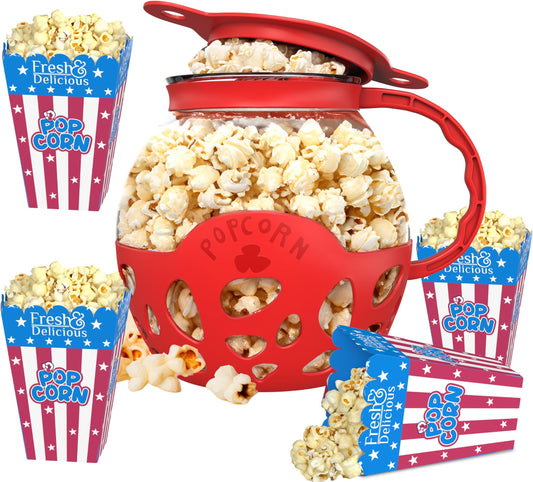 Micro-Pop Microwave Popcorn Popper with Temperature Safe Glass, 3-in-1 Lid Measures Kernels and Melts Butter, Made Without BPA, Dishwasher Safe