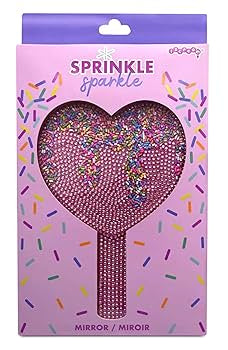 iscream Sprinkle Sparkle Handheld Heart Shaped Gem and Sprinkle Encrusted 8" Mirror