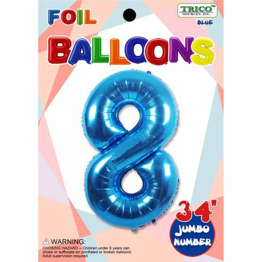 Blue #8 Foil Balloon - 34"