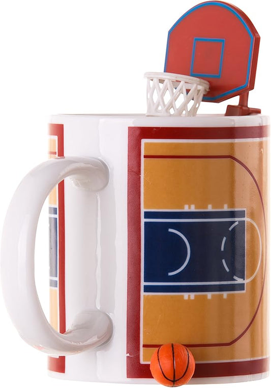 Winkee - Basketball Coffee Cup with Basket and Ball | Sports Cup for Basketball Fans I Play While Drinking Coffee