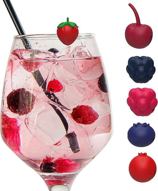 Winkee - Wild Berry Glass Markers Set of 6 I Funny Berries Glass Markers for Drinking Glasses I Party Wine Glass Marker, Normal, Silicone, No Gemstone