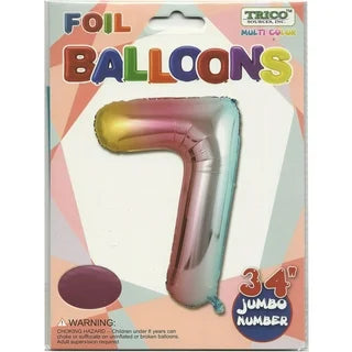 PASTEL RAINBOW NUMBER 7 JUMBO BALLOON