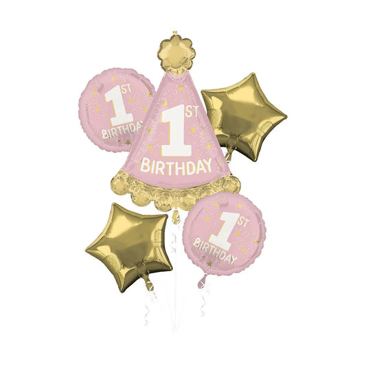 First pink birthday set foil balloon