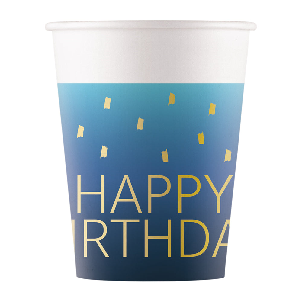PAPER CUPS HAPPY BIRTHDAY BLUE 200ml 8pk
