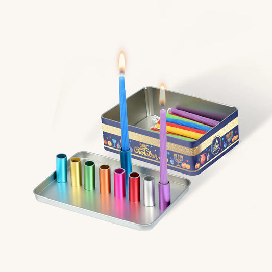 Kids Menorah Set - Magnet Candlesticks, 44 Candles, & Guide