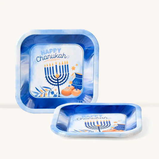 Chanukah Paper Plates 7" - Blue - 10 Pack