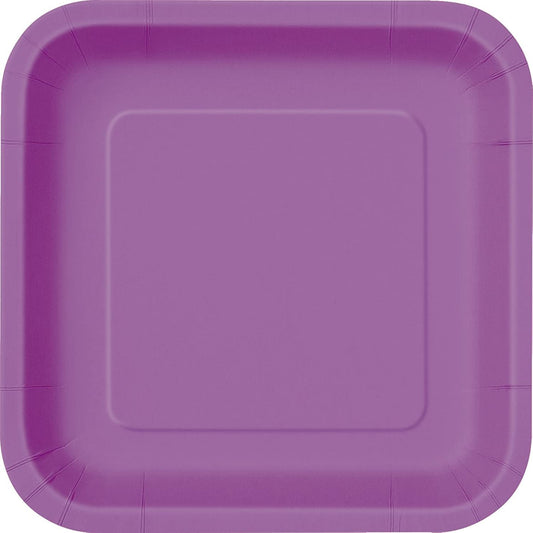 Purple square paper plate, 22.2 cm, 14 ct