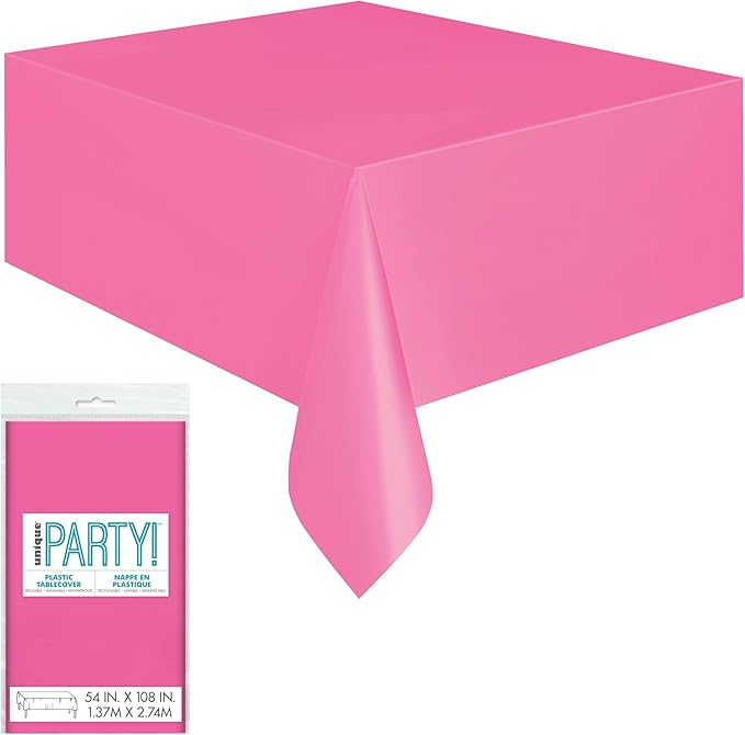 Hot Pink Plastic Tablecloth, 108" x 54"