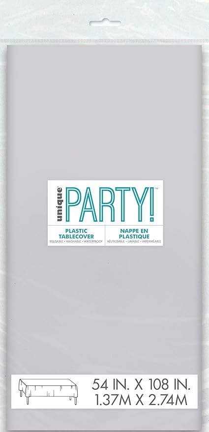 Plastic Table Cover, 54-Inch by 108-Inch, Silver