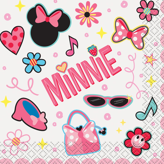 Disney Minnie Mouse Square Paper Disposable Beverage Napkins, Pink, 5-in, 16-pk, 2-ply, for Birthday Party