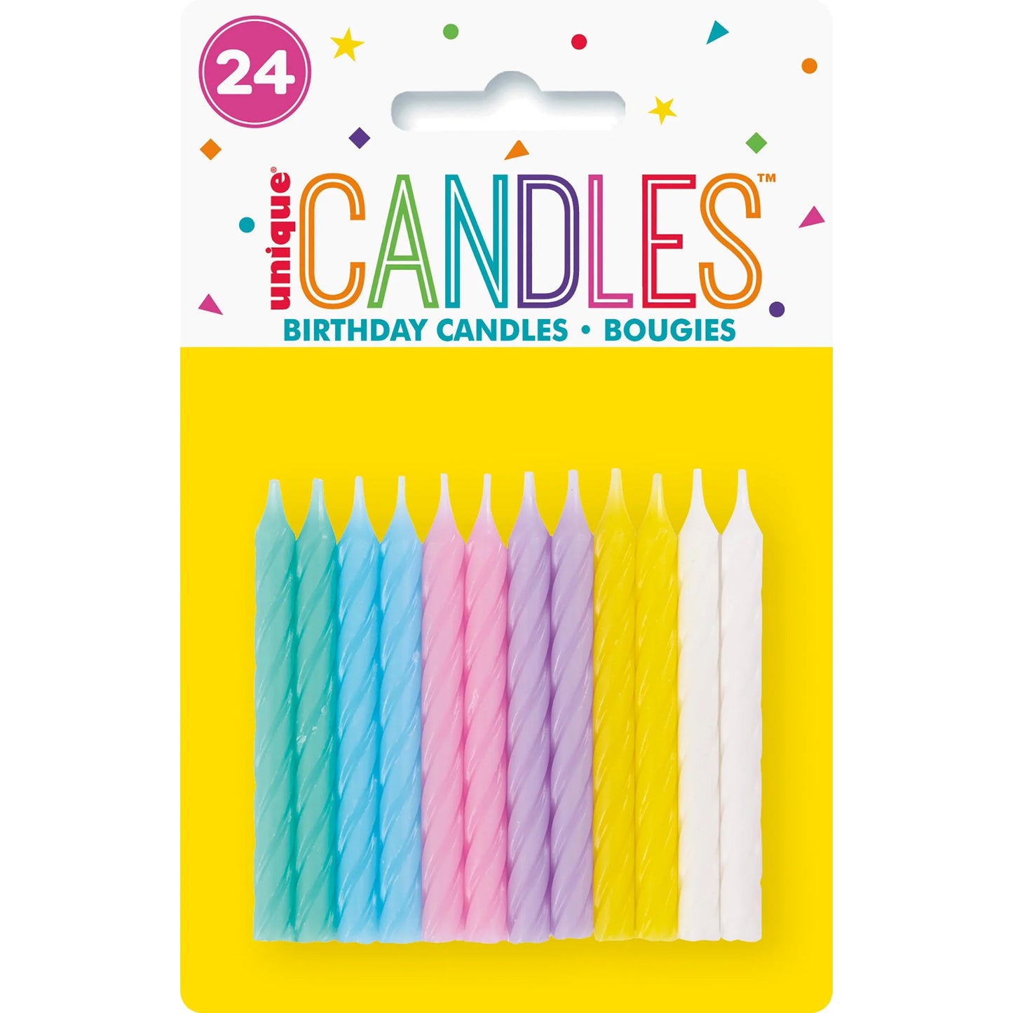24 Birthday Candles Spiral Pastel Mix 2.5in