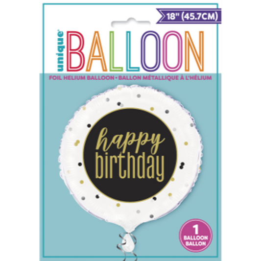 18" FOIL - HAPPY BIRTHDAY BLACK/WHITE/GOLD