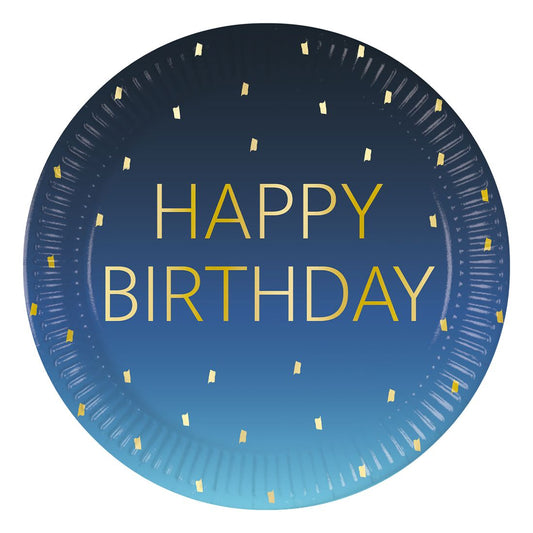 Blue and Gold happy Birthday Paper Plates