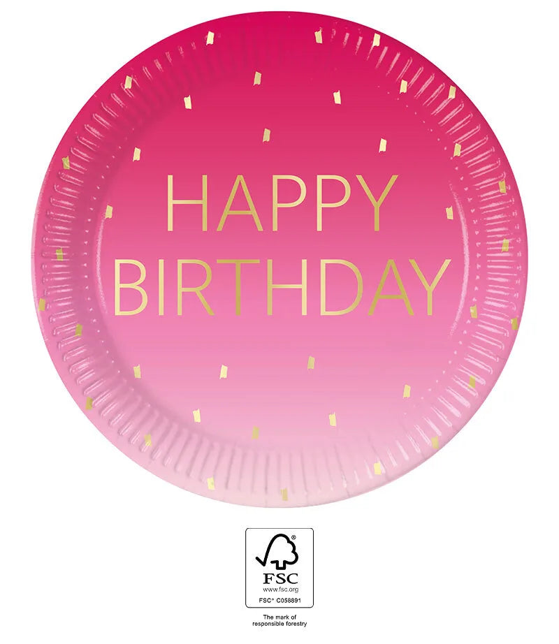 Pink and Gold happy Birthday Paper Plates