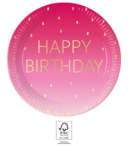 Pink and Gold happy Birthday Paper Plates