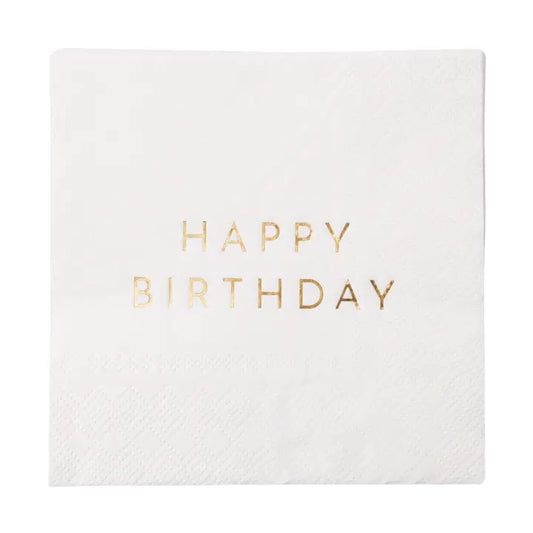 White & Gold Signature Happy Birthday Cocktail Napkins