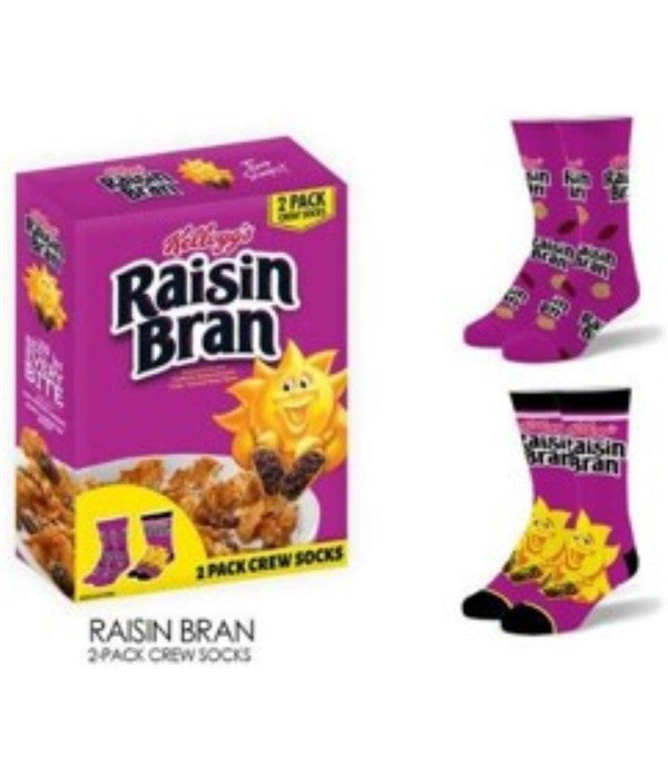 Kellogg’s Raisin Bran cereal Prints Crew Socks size 6-12 Men's unisex novelty