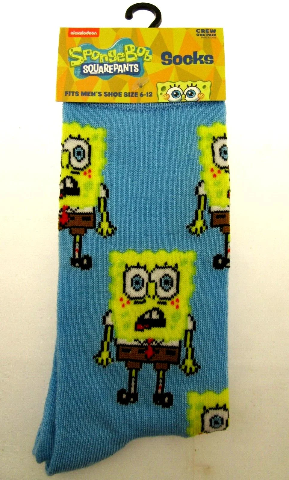 One Pair of Sponge Bob Crew Socks for Men Shoe Sizes 6 - 12