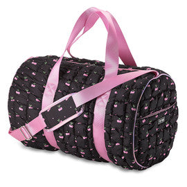 Black Scrunchie Puffer Duffle with Cherry Pattern