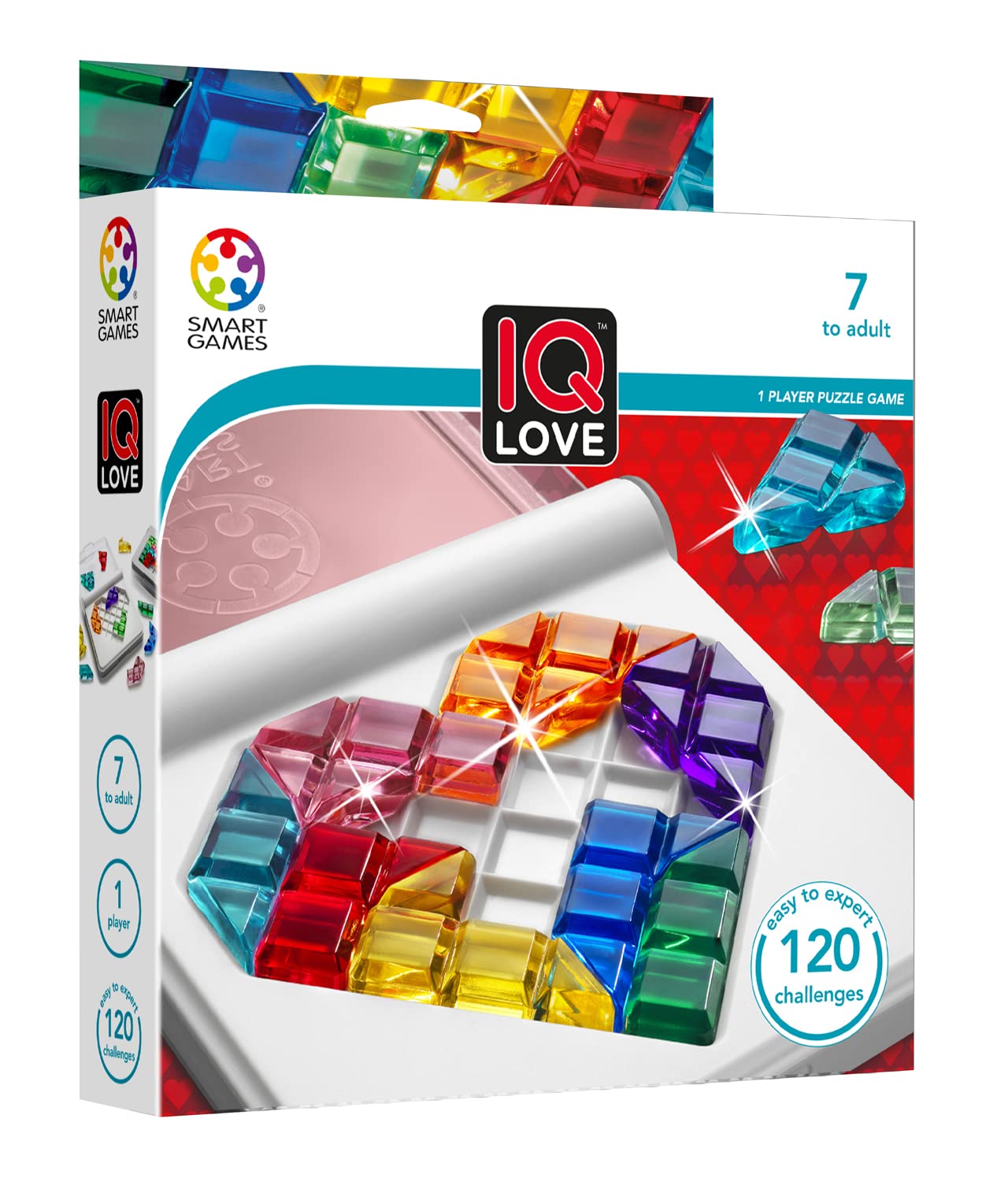 SmartGames - IQ Love - Travel Puzzle Game with 120 Challenges On 2 Sides - Educational Toys and Brain Game for Kids Ages 7 and Adults