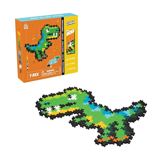 Plus Plus Puzzle by Number, 250 Piece Mini Interlocking Hashtag Color Blocks, 3D Pixel Art Kit for Kids - T-Rex